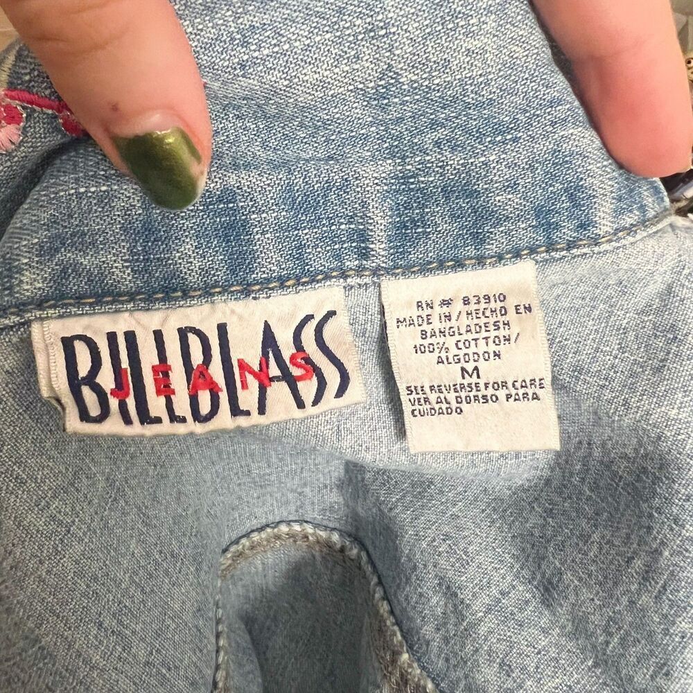 Vintage y2k Bill Blass Denim Vest Pink Flower Embroidered Western Size M - Picture 5 of 6